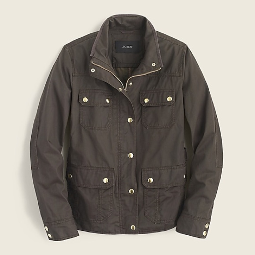 J. Crew Downtown Field Jacket Waxed Cotton Pockets Structured Green Medium